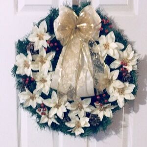 Cream and gold elegance evergreen wreath. NEW